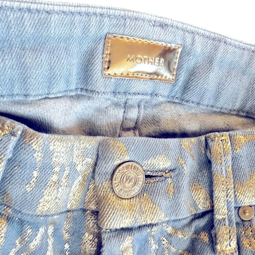 Mother The Looker Gold Rush Baby Gold Stencil  Light Blue Jean Women’s size 26 - Picture 11 of 15